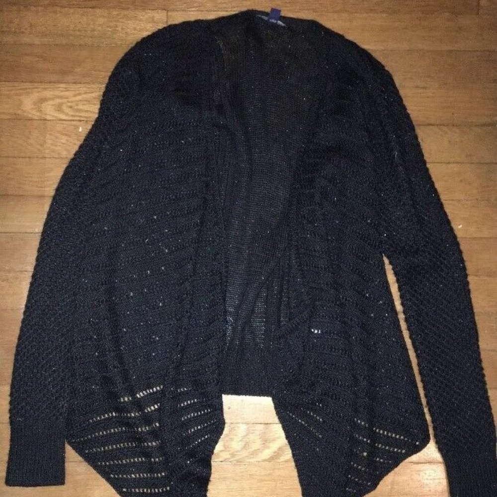 American Eagle open Knit Cardigan waterfall Sweater Black sparkly Small women